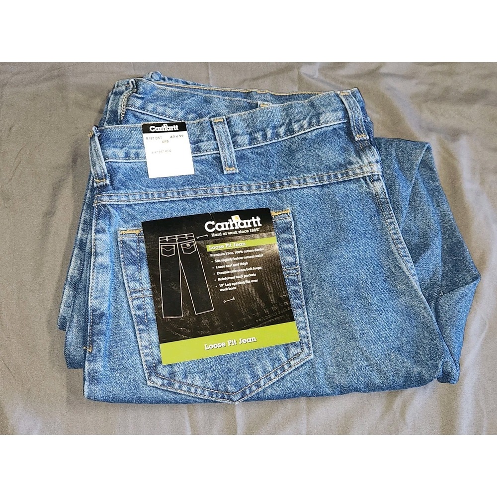 Carhartt B167 DST Loose Fit Jeans 40x32 Mens Blue Denim Workwear Pants~NEW